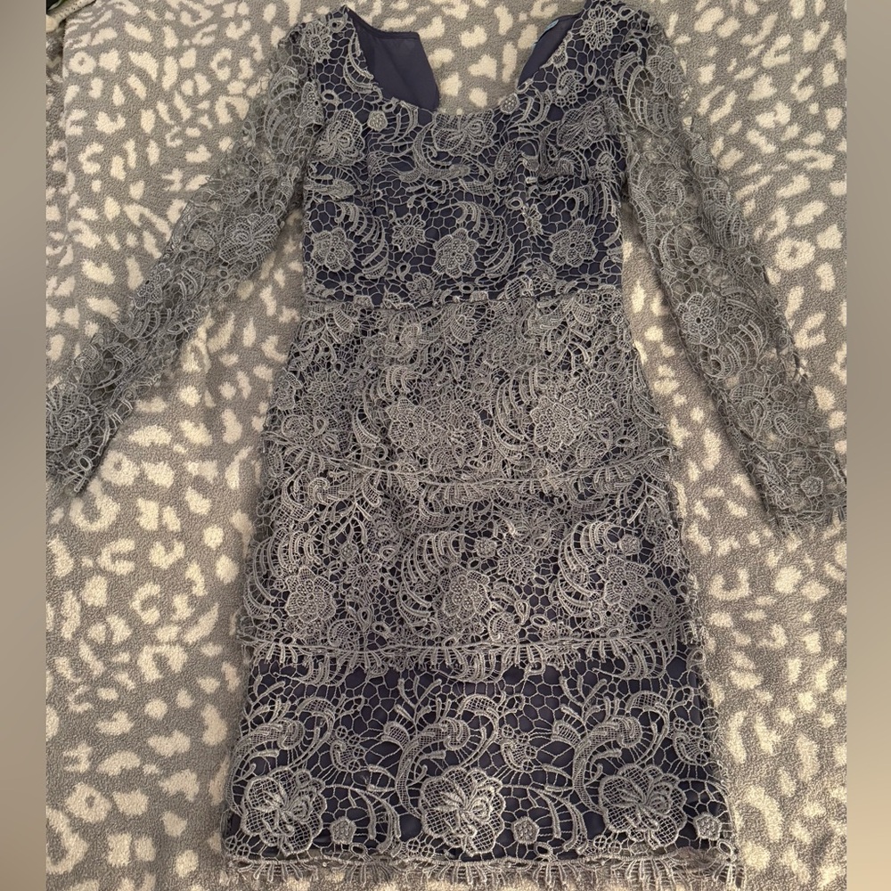 ANTONIO MELANI Navy and Silver and Lilac Lace Top